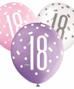 Pink, Purple, White Glitz 18th Birthday Latex Balloons