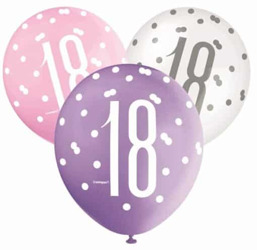 Pink, Purple, White Glitz 18th Birthday Latex Balloons