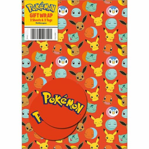 Pokemon Gift Wrap 2 Sheets & Tags