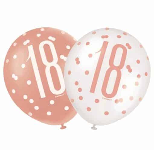 Rose Gold & White Glitz 18th Birthday Latex Balloons