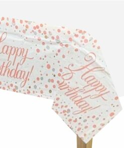 Rose Gold Sparkling Fizz Plastic Happy Birthday Tablecover