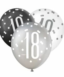 Black, Silver & White Glitz 18th Birthday Latex Balloons