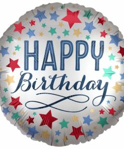 Silver Satin Stars Happy Birthday Balloon