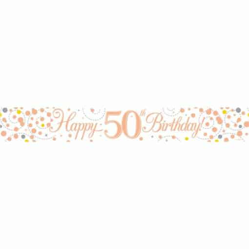 White & Rose Gold 'Happy 50th Birthday' Banner