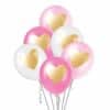 Pink & White Latex Balloons with Gold Heart Print