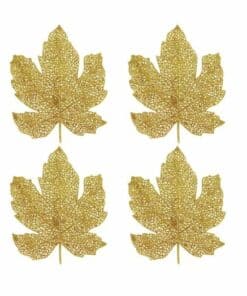 Gold Glittered Autumn Fall Leaf Decorations