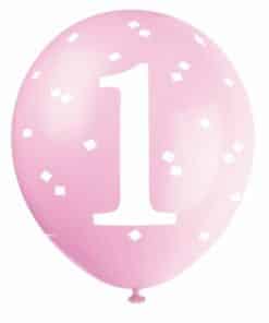Pink Gingham 1st Birthday Latex Balloons
