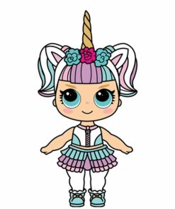 Cute Doll with Large Eyes & Unicorn Horn Cardboard Cutout