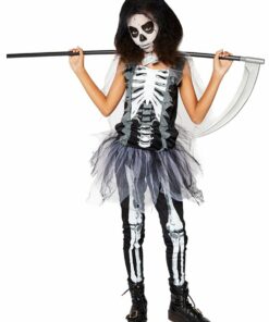 Girls Skeleton Reaper Child Fancy Dress Costume