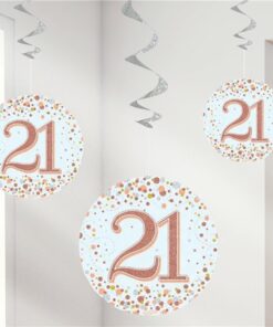 White & Rose Gold 21st Hanging Swirl Decorations