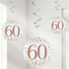 White & Rose Gold 60th Hanging Swirl Decorations