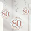White & Rose Gold 80th Hanging Swirl Decorations