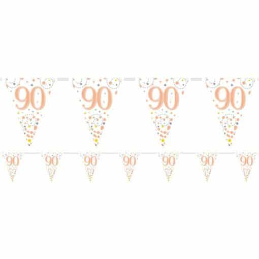 White & Rose Gold 90th Foil Bunting
