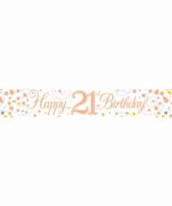 Made of foil Printed with Happy 21st  Birthday Stylish Rose Gold & White Design Can be cut into 3 banners with scissors Banner is 2.7 metres long More 18th Birthday Ideas In Stock Here