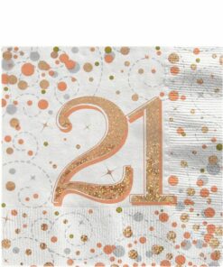 White & Rose Gold Happy 21st Birthday Napkins