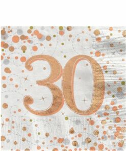 White & Rose Gold Happy 30th Birthday Napkins