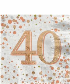 White & Rose Gold Happy 40th Birthday Napkins