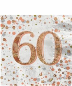 White & Rose Gold Happy 60th Birthday Napkins