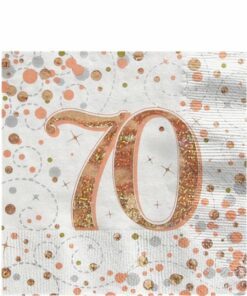 White & Rose Gold Happy 70th Birthday Napkins