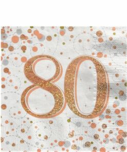 White & Rose Gold Happy 80th Birthday Napkins