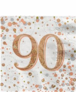 White & Rose Gold Happy 90th Birthday Napkins