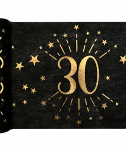 30th Black Metallic Fabric Table Runner