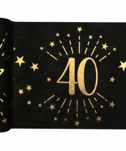 40th Black Metallic Fabric Table Runner