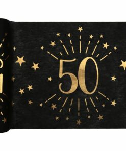 50th Black Metallic Fabric Table Runner