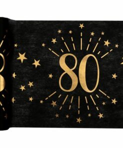 80th Black Metallic Fabric Table Runner
