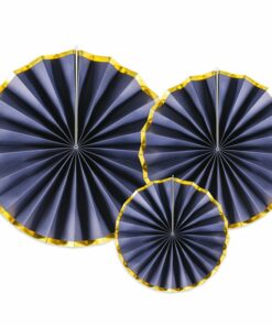Alternative view of 3 x Navy & Gold Paper Fan Decorations