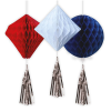 Red, White & Blue Honeycomb Decorations with Tassels