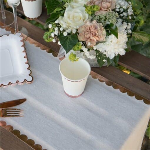 Scalloped Rose Gold Linen Table Runner