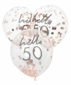 Alternative view of 5 x Hello 50 Rose Gold Confetti Latex Balloons - 12"