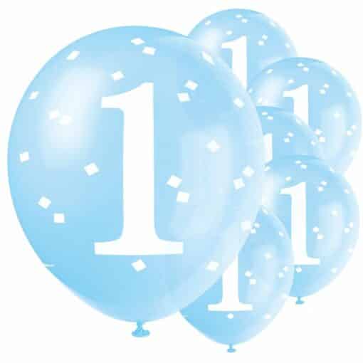 1st Birthday Blue Latex Balloons