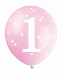 Alternative view of 5 x 1st Birthday Pink Latex Balloons - 12"