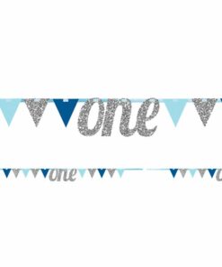 Age One Blue & Silver Glitter Bunting