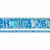 Blue 'Happy 1st Birthday' Holographic Foil Banner