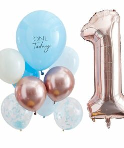 Alternative view of Blue & Rose Gold 1 Today Balloon Bundle
