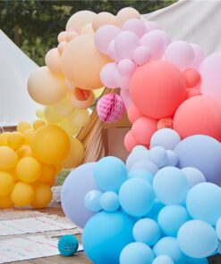 Alternative view of Brights & Fans Balloon Arch Backdrop