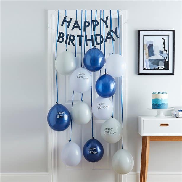Mix It Up Blue Happy Birthday Balloon Door Kit - Next Day Delivery