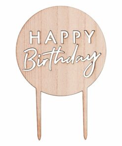 Alternative view of Wooden Happy Birthday Cake Topper