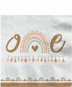 Boho Rainbow 1st Birthday Paper Napkins