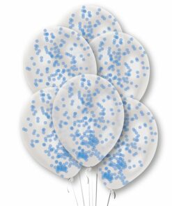 Blue Confetti Filled Clear Latex Balloons