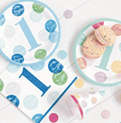 Blue Dots 1st Birthday Paper Plates