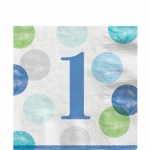 Blue Dots 1st Birthday Paper Napkins
