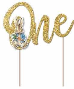 Peter Rabbit 1st Birthday Gold Glitter Cake Topper