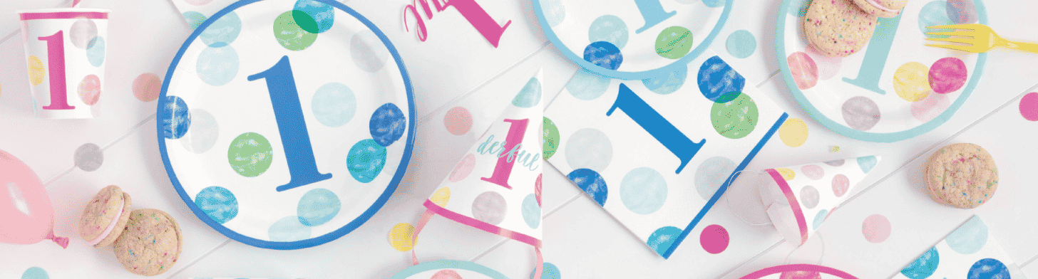 Blue Dots 1st Birthday Paper Plates