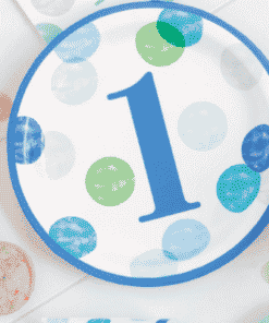 Blue Dots 1st Birthday Paper Plates