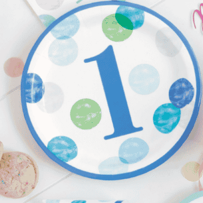 Blue Dots 1st Birthday Paper Plates