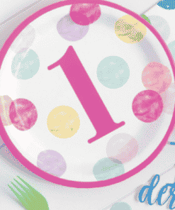 Pink Dots 1st Birthday Paper Plates